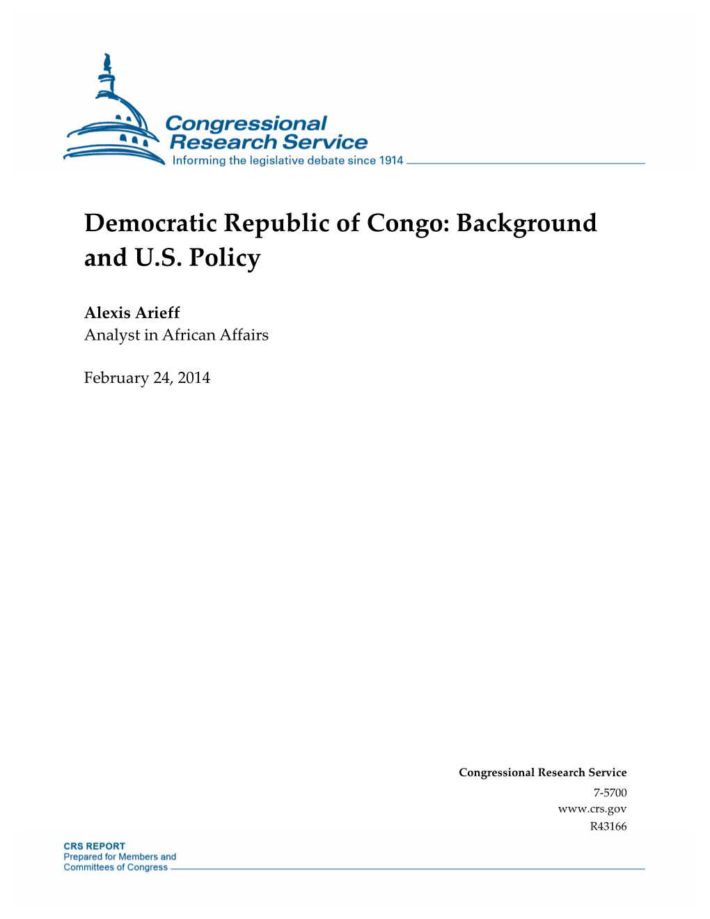 Democratic Republic of Congo: Background and U.S. Policy