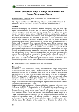 Role of Endophytic Fungi in Forage Production of Tall Fescue, Festuca Arundinacea