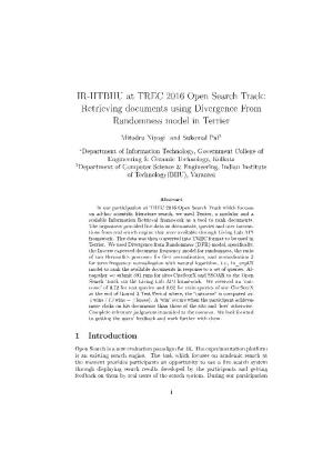 IR-IITBHU at TREC 2016 Open Search Track: Retrieving Documents Using Divergence from Randomness Model in Terrier