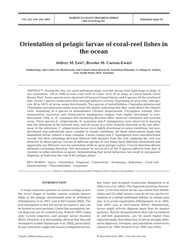 Orientation of Pelagic Larvae of Coral-Reef Fishes in the Ocean