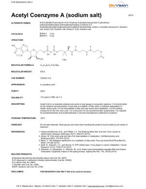Acetyl Coenzyme a (Sodium Salt) 08/19