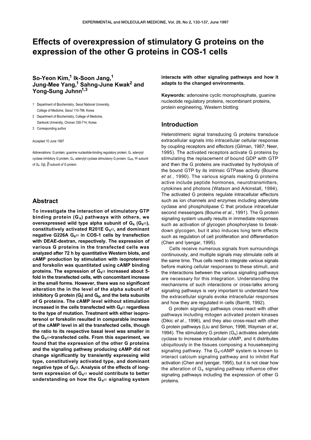 Effects of Overexpression of Stimulatory G Proteins on the Expression of the Other G Proteins in COS-1 Cells