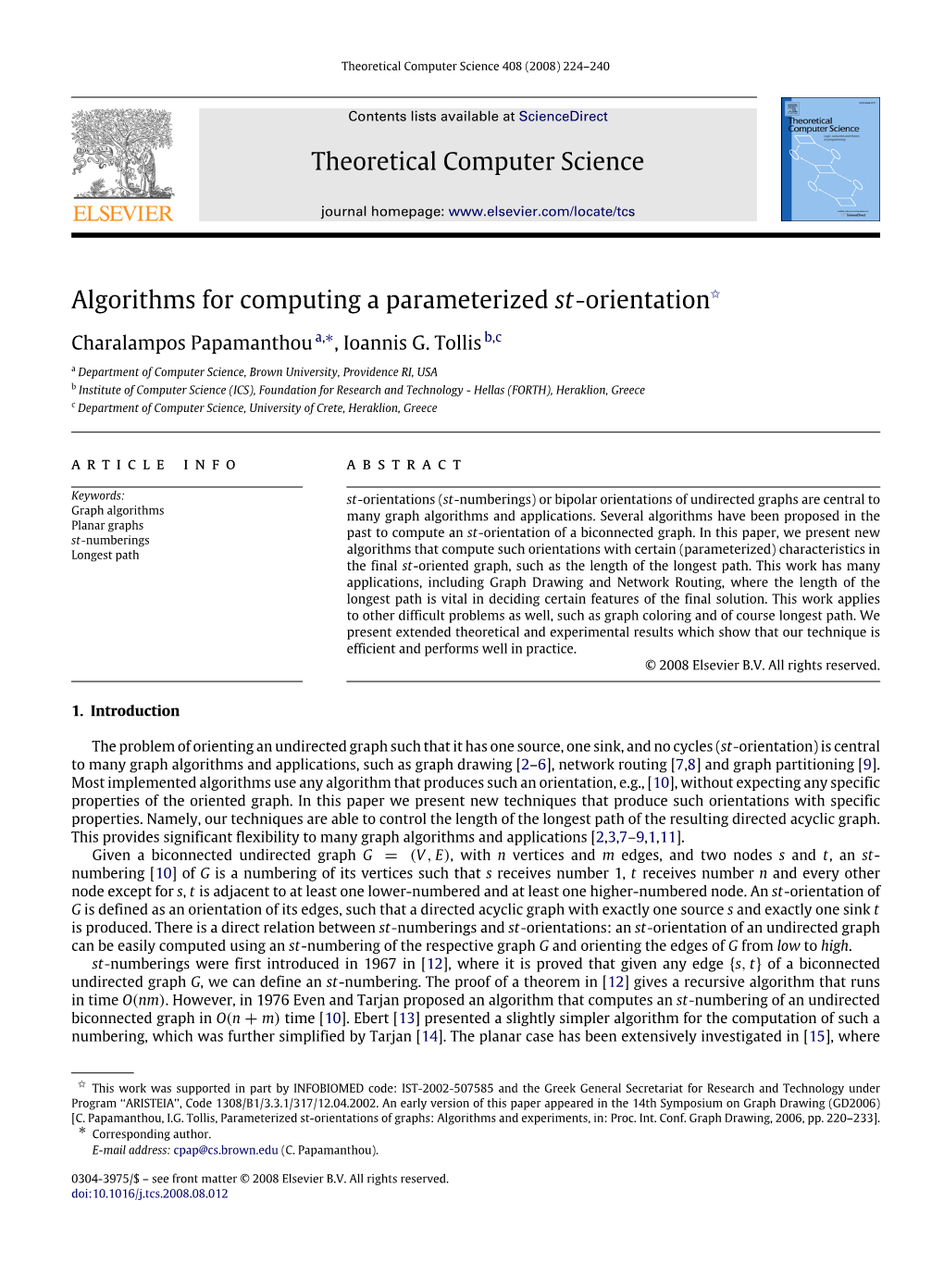 Algorithms for Computing a Parameterized St-Orientation$