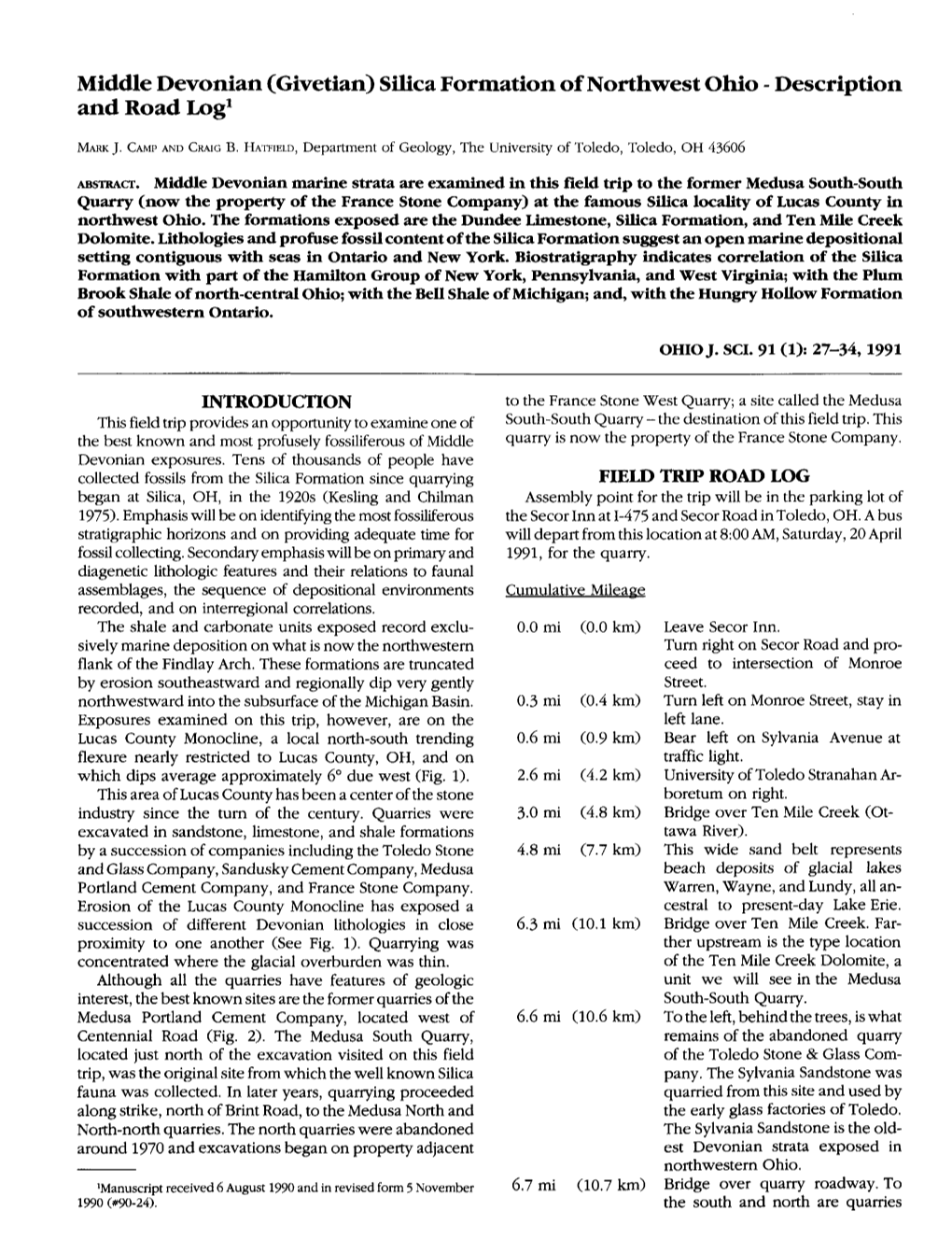 Middle Devonian (Givetian) Silica Formation of Northwest Ohio - Description and Road Log1