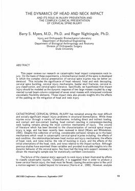 AND ITS ROLE in INJURY PREVENTION and the COMPLEX CLINICAL PRESENTATION of CERVICAL SPINE INJURY Lnjury and Orthopaedic Biomecha