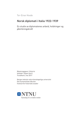 Norsk Diplomati I Italia 1922-1939