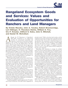 Rangeland Ecosystem Goods and Services: Values and Evaluation of Opportunities for Ranchers and Land Managers by Kristie Maczko, John A