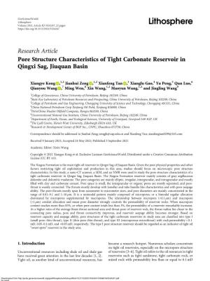 Research Article Pore Structure Characteristics of Tight Carbonate Reservoir in Qingxi Sag, Jiuquan Basin