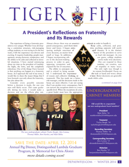 A President's Reflections on Fraternity and Its Rewards