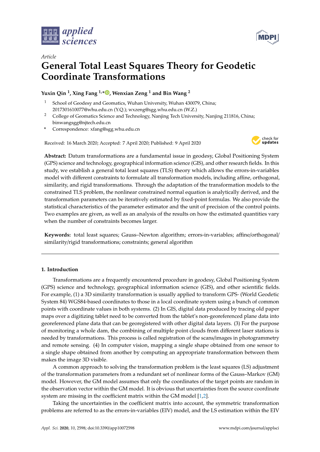 General Total Least Squares Theory for Geodetic Coordinate Transformations