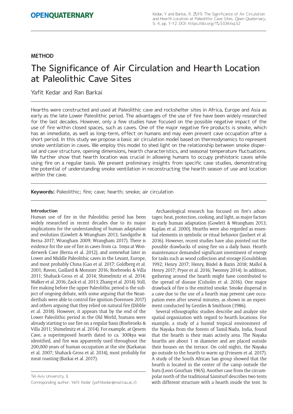 The Significance of Air Circulation and Hearth Location at Paleolithic Cave Sites