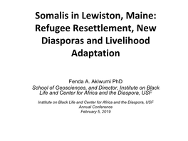 Somalis in Lewiston, Maine: Refugee Resettlement, New Diasporas and Livelihood Adaptation