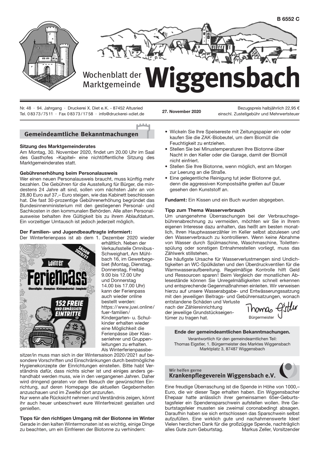 Wochenblatt Der Marktgemeinde Wiggensbach