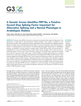 A Genetic Screen Identifies Prp18a, a Putative Second Step Splicing