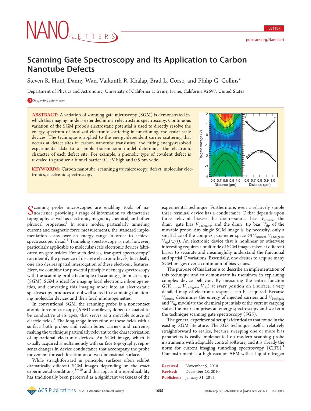Scanning Gate Spectroscopy and Its Application to Carbon Nanotube Defects Steven R
