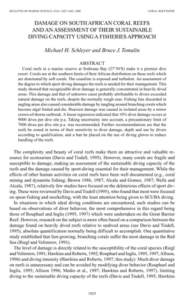 Damage on South African Coral Reefs and an Assessment of Their Sustainable Diving Capacity Using a Fisheries Approach