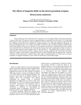 The Effects of Magnetic Fields on the Desert Grassland Scorpion, Paruroctonus Utahensis