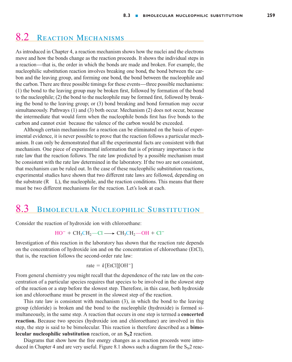 8.2 Reaction Mechanisms 8.3 Bimolecular Nucleophilic Substitution