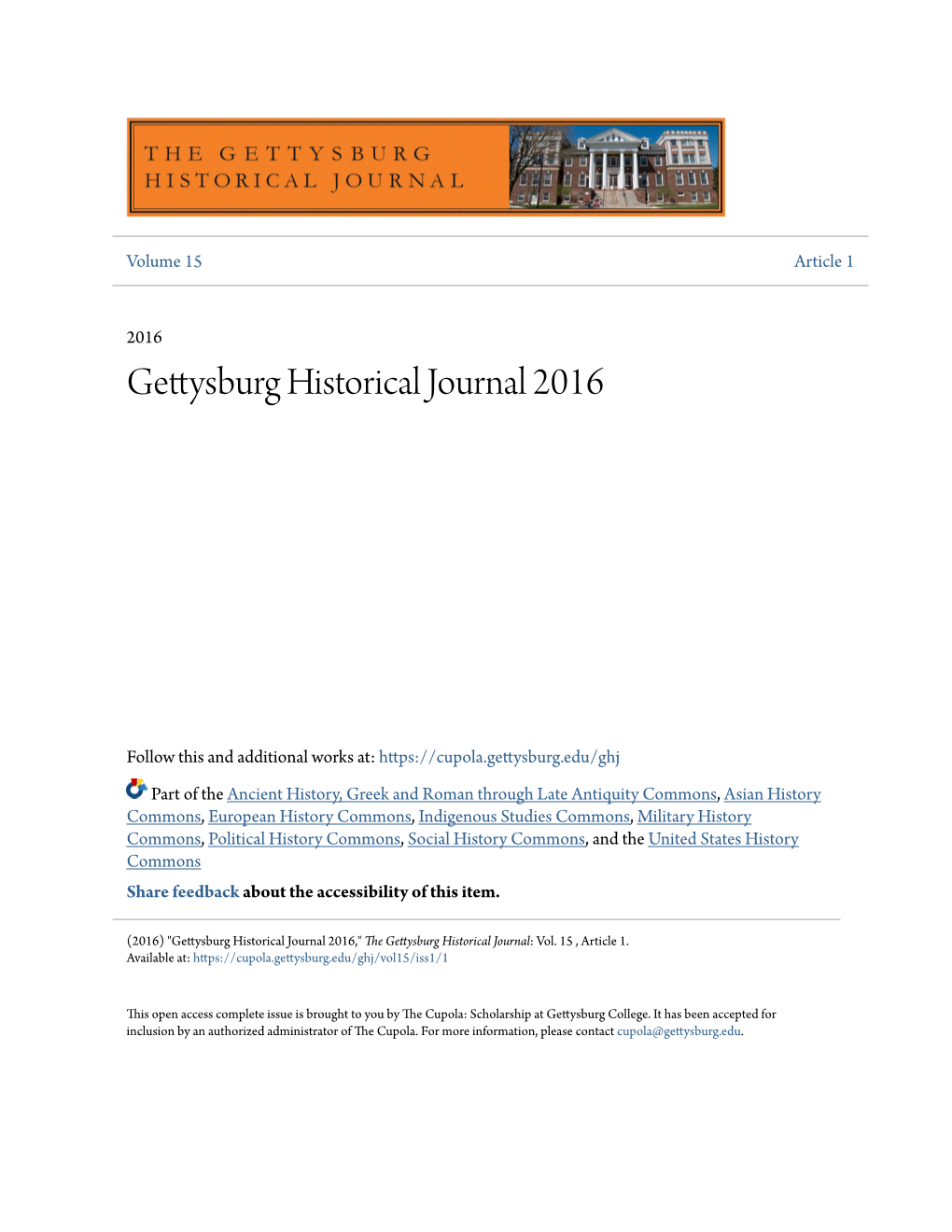 Gettysburg Historical Journal 2016