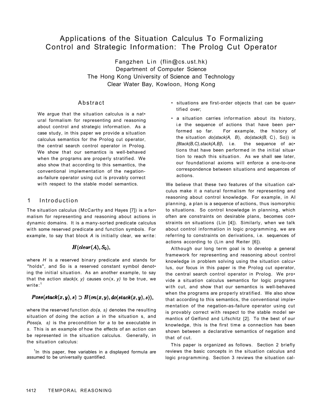 Applications of the Situation Calculus to Formalizing Control and Strategic Information: the Prolog Cut Operator