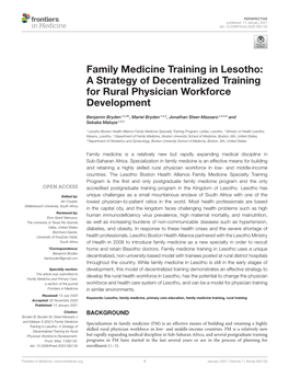 Family Medicine Training in Lesotho: a Strategy of Decentralized Training for Rural Physician Workforce Development