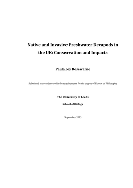 Native and Invasive Freshwater Decapods in the UK: Conservation and Impacts