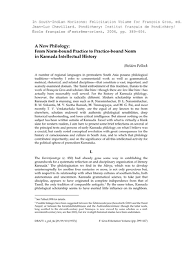 A New Philology: from Norm-Bound Practice to Practice-Bound Norm in Kannada Intellectual History