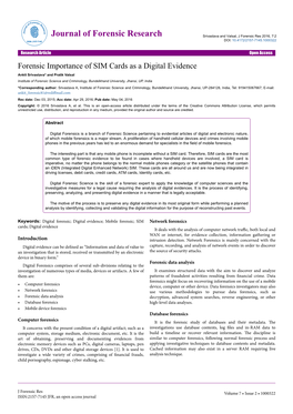 Forensic Importance of SIM Cards As a Digital Evidence