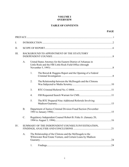 Vol I Table of Contents