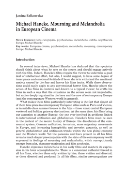 Michael Haneke. Mourning and Melancholia in European Cinema 85