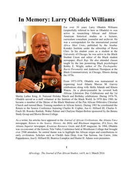 In Memory: Larry Obadele Williams