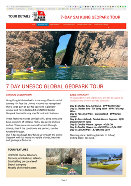 Sai Kung Geopark 7 Day Tour
