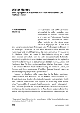 Walter Markov Ein Leipziger DDR-Historiker Zwischen Parteilichkeit Und Professionalität