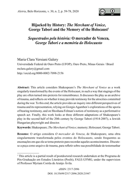 The Merchant of Venice, George Tabori and the Memory of the Holocaust1