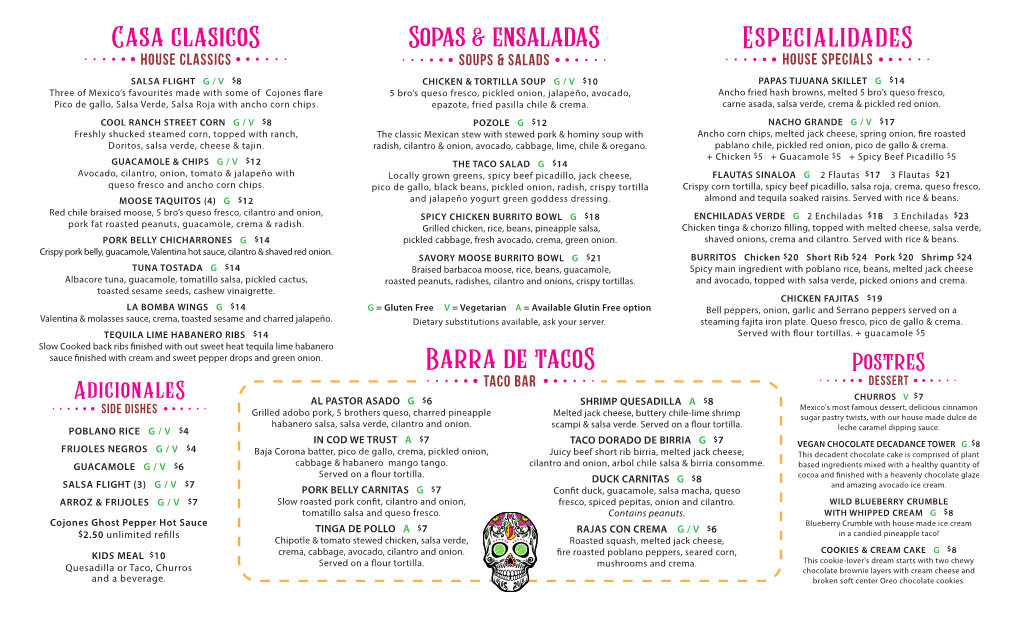 Casa Clasicos Sopas & Ensaladas Especialidades Barra De Tacos