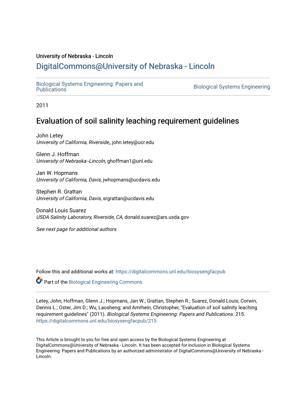 Evaluation of Soil Salinity Leaching Requirement Guidelines