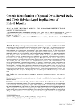 Genetic Identification of Spotted Owls, Barred Owls, and Their Hybrids: Legal Implications of Hybrid Identity