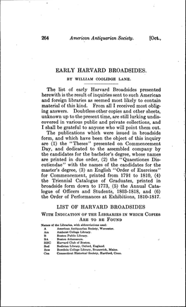 Early Harvard Broadsides. by William Coolidge Lane