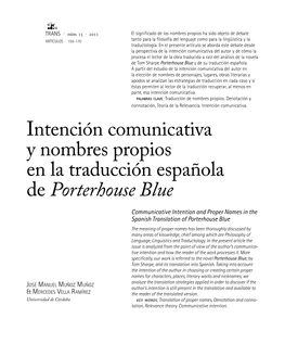Intención Comunicativa Y Nombres Propios En La Traducción Española
