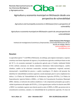 Agricultura Y Economía Municipal En Michoacán Desde Una Perspectiva De Vulnerabilidad