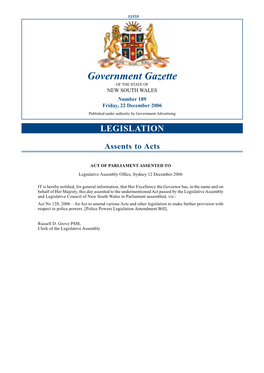 Government Gazette of the STATE of NEW SOUTH WALES Number 189 Friday, 22 December 2006 Published Under Authority by Government Advertising LEGISLATION
