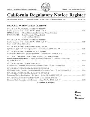 California Regulatory Notice Register 2008, Volume No. 26-Z