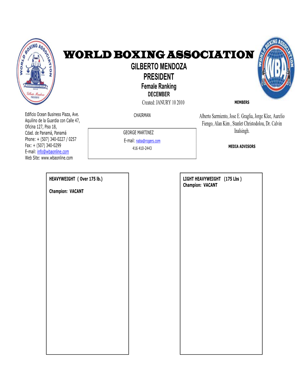 World Boxing Association Gilberto Mendoza