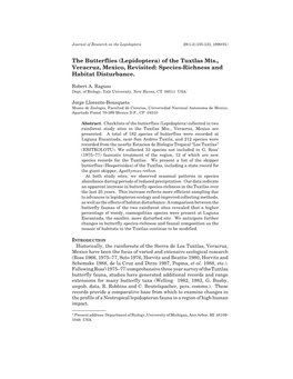 (Lepidoptera) of the Tuxtlas Mts., Veracruz, Mexico, Revisited: Species-Richness and Habitat Disturbance