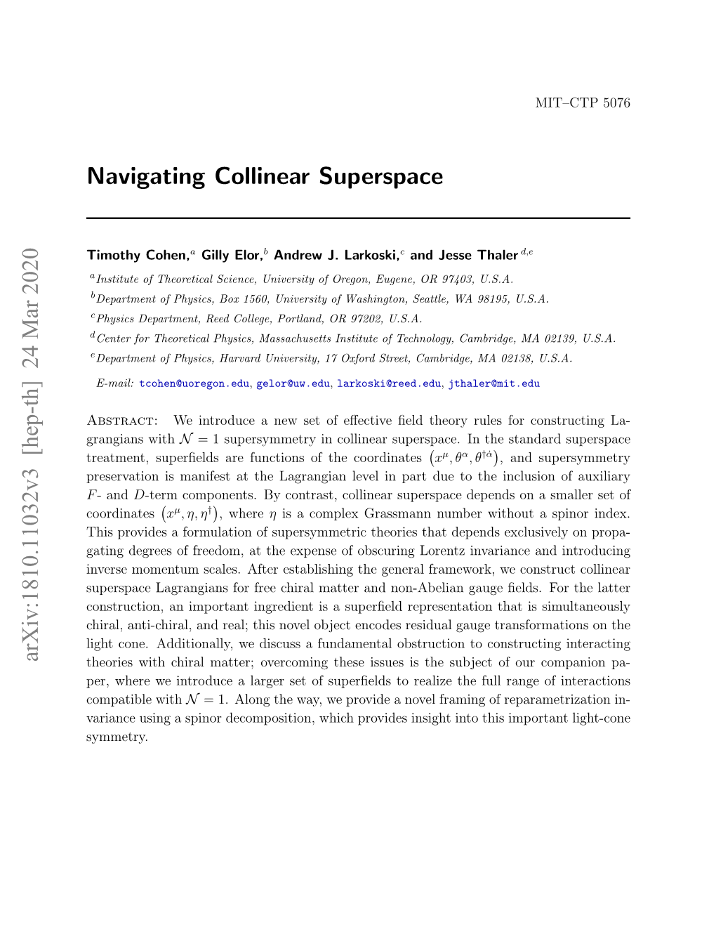 Navigating Collinear Superspace Arxiv:1810.11032V3 [Hep-Th] 24 Mar 2020