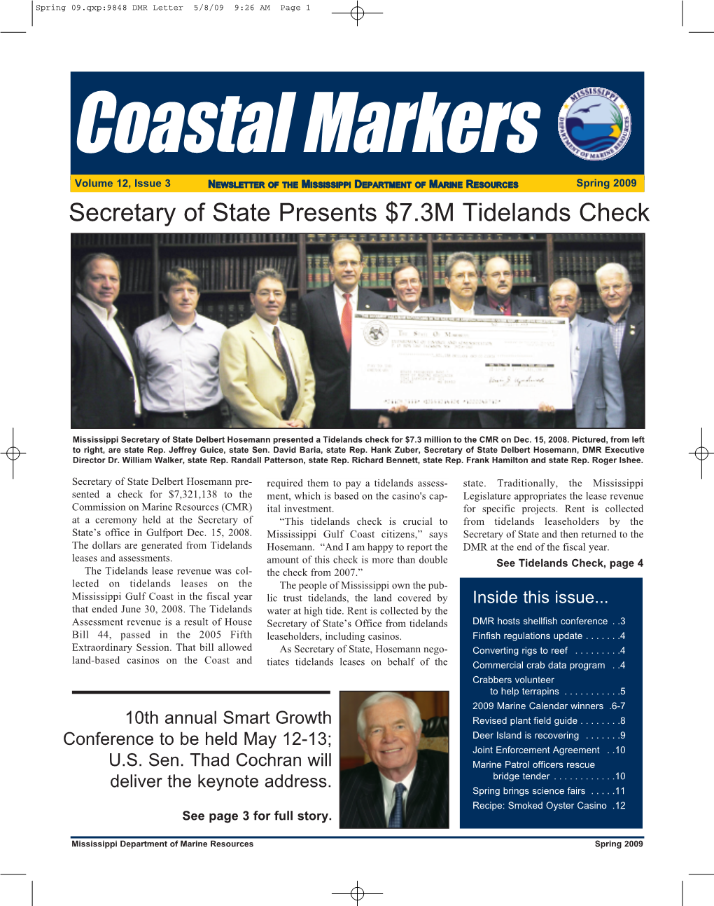 Spring 2009 Secretary of State Presents $7.3M Tidelands Check