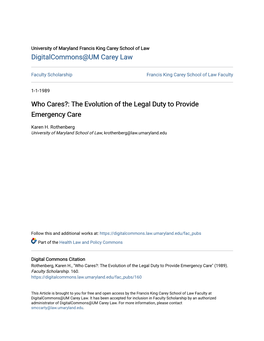 The Evolution of the Legal Duty to Provide Emergency Care