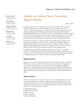 Update on United States Sanctions Against Russia