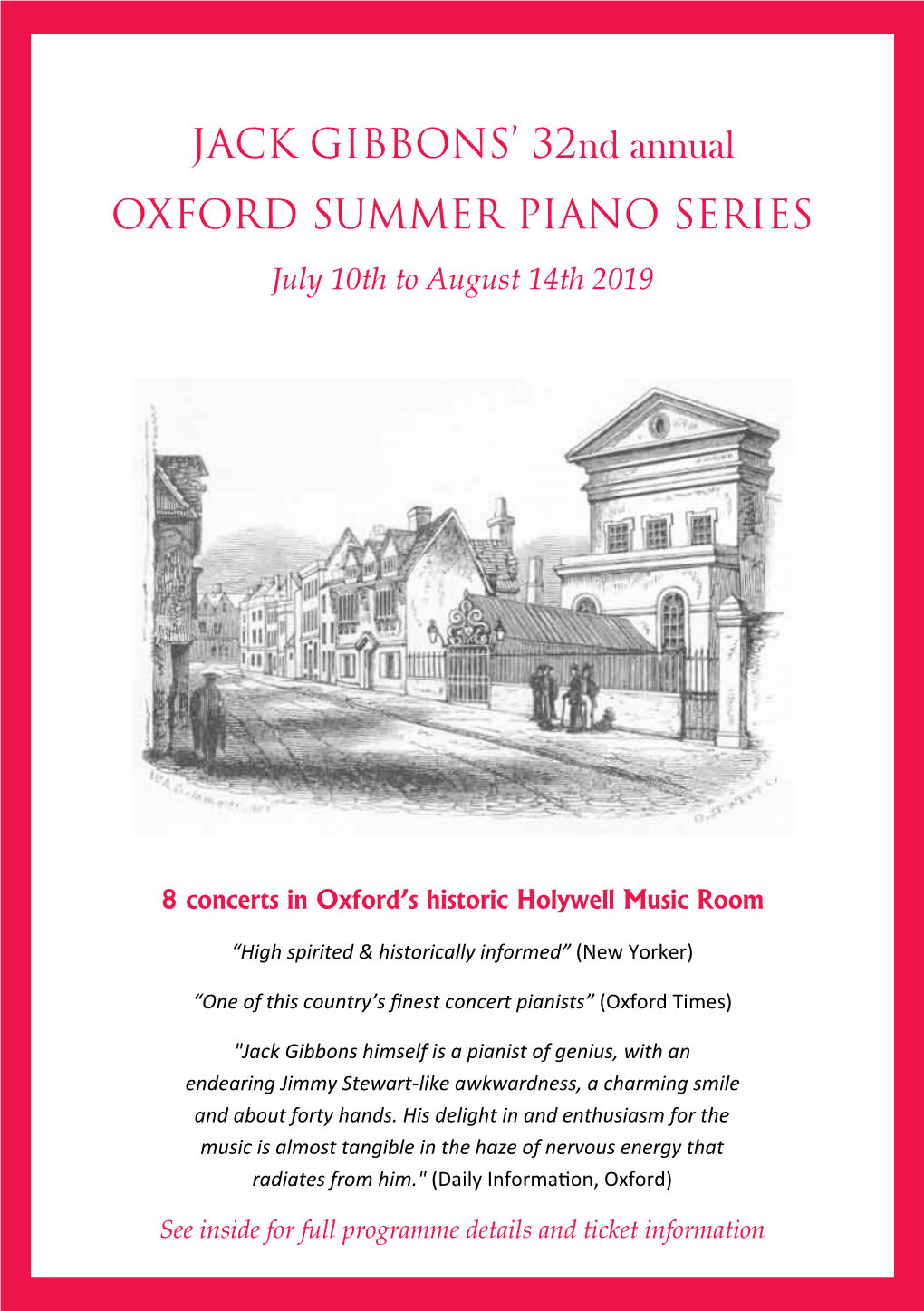 Brochure Produced for the 2019 Oxford Summer Piano Series