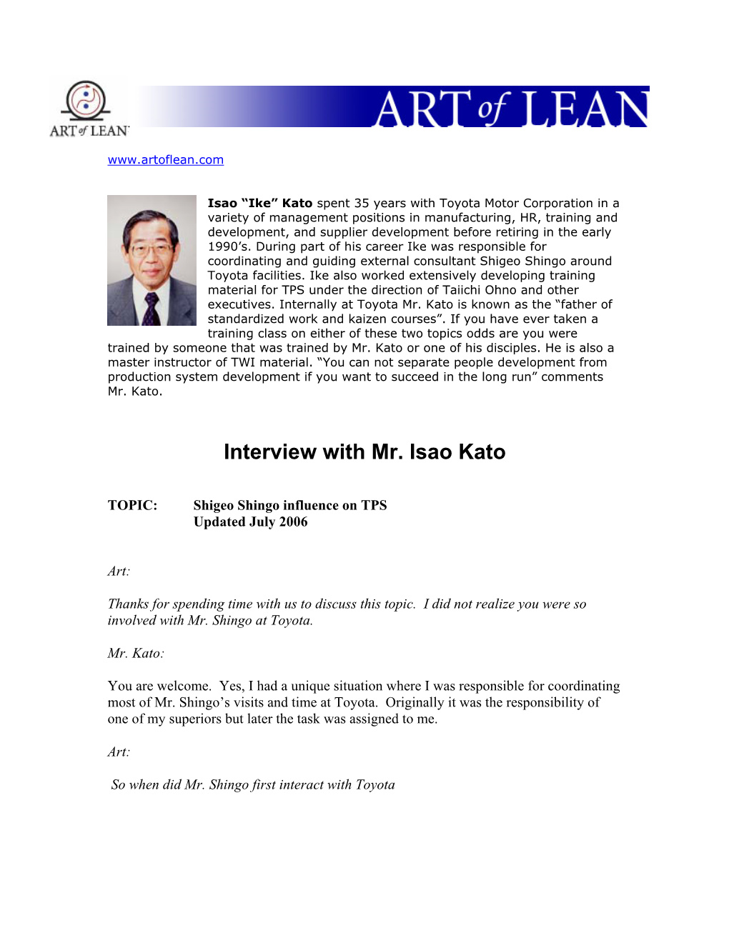 Interview with Mr. Isao Kato